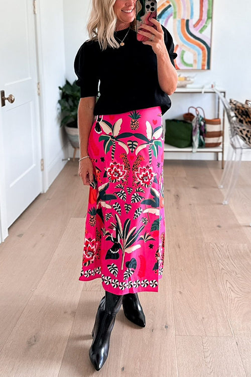 Karleedress High Rise Tropic Print Midi Skirt