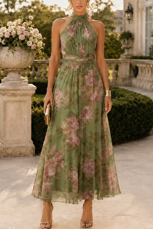 Karleedress Sleeveless High Waist Floral Print Maxi Dress