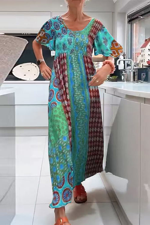 Karleedress Round Neck Short Sleeves Printed Maxi Dress