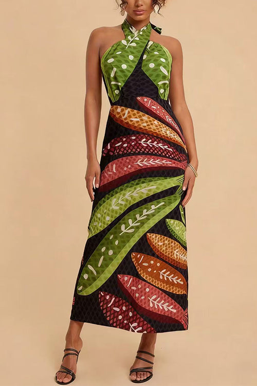 Karleedress Halter Neck Backless Fish Print Maxi Dress