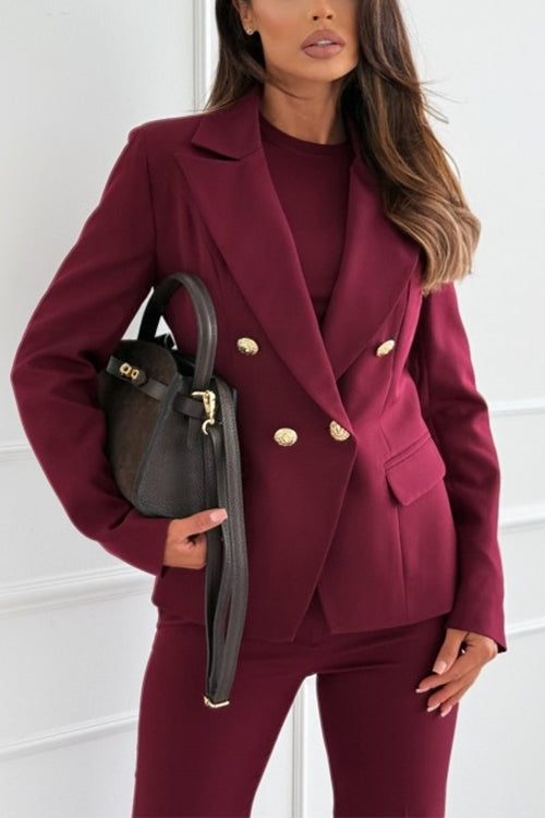 Notch Collar Double Breasted Tailored Blazer