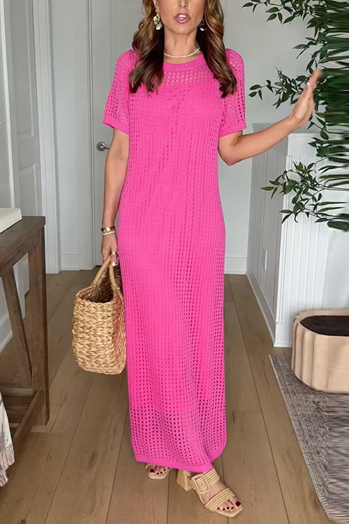 Karleedress Crewneck Hollow Out Maxi Vacation Dress with Detachable Liner