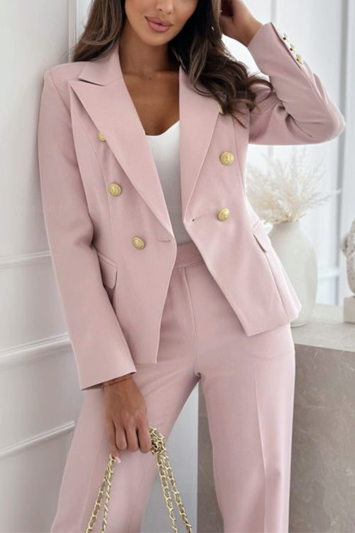 Notch Lapel Double Breasted Pocketed Blazer