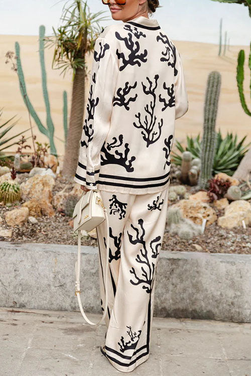 Karleedress Wide Leg Reef Print Satin Pants