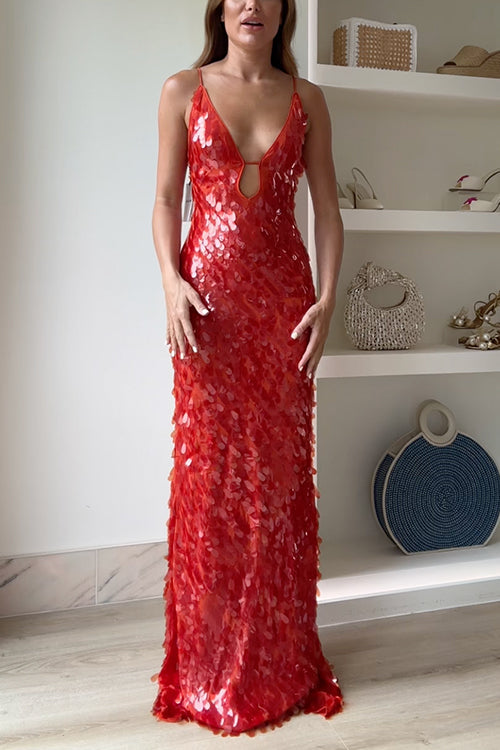 Karleedress V Neck Cut Out Sequin Bodycon Maxi Cami Party Dress