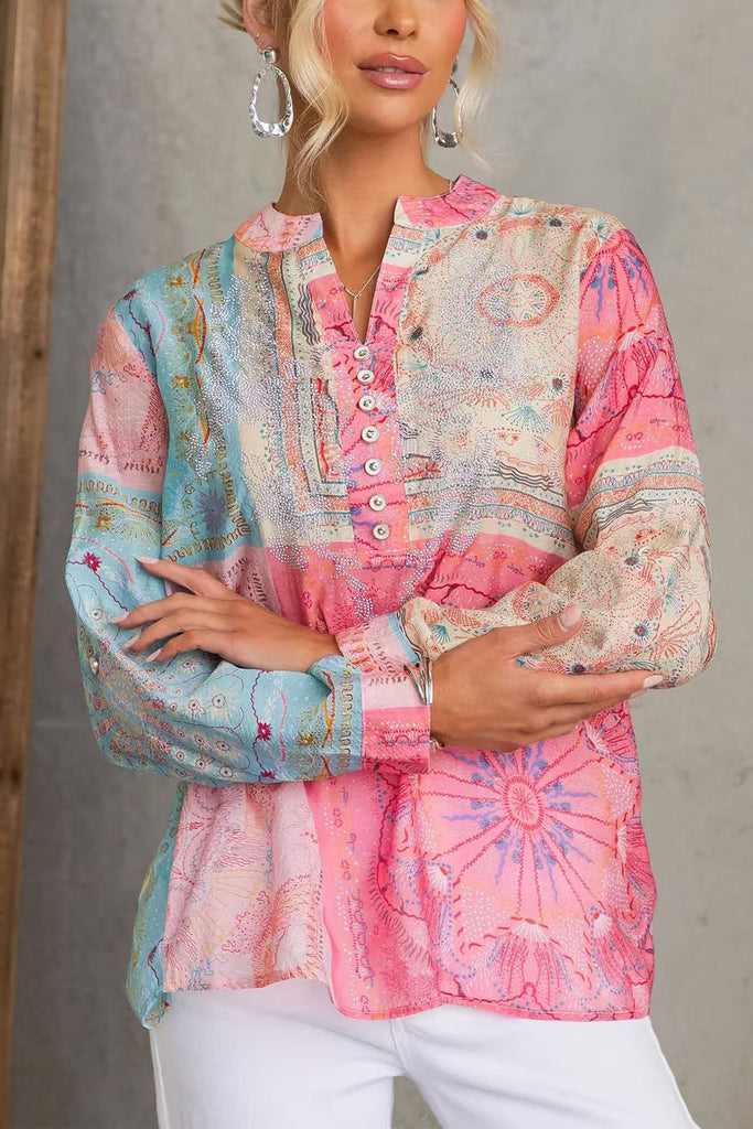 Long Sleeves Buttons Detail Printed Shirt