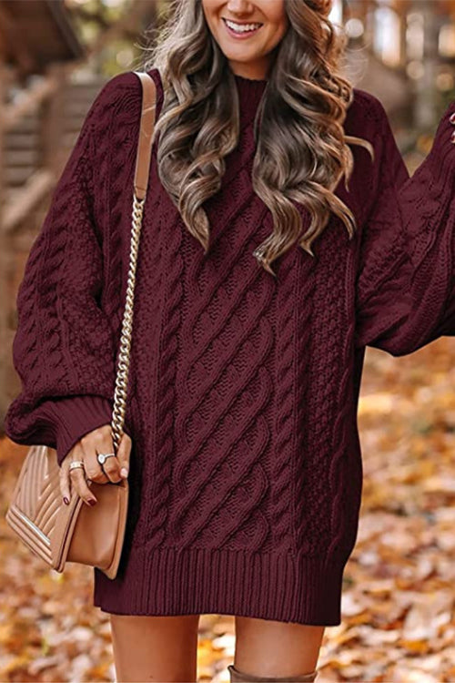 Karleedress Long Sleeves Cable Knit Mini Sweater Dress