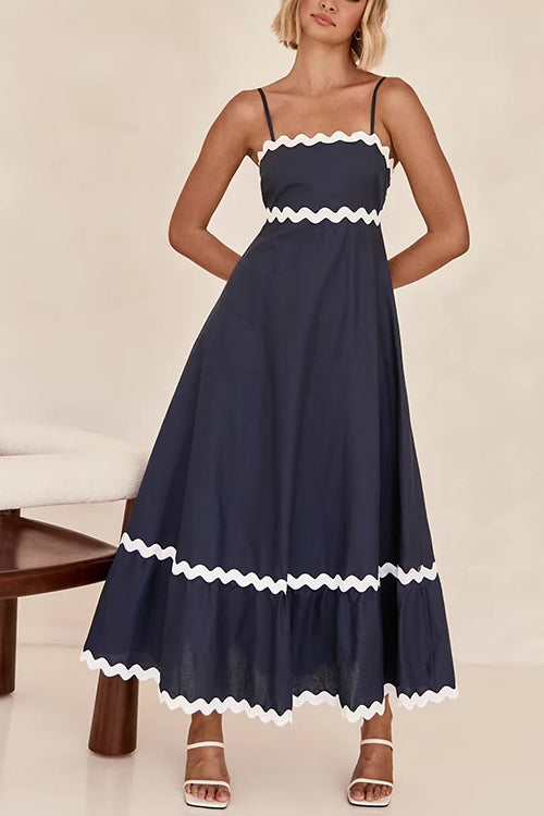 Karleedress Spaghetti Strap Ric Rac Trim Swing Maxi Dress