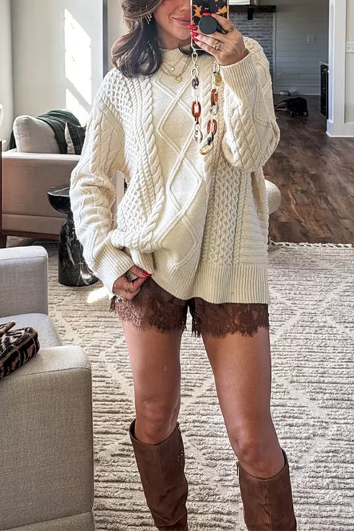 Karleedress Crewneck Cable Knit Casual Pullover Sweater