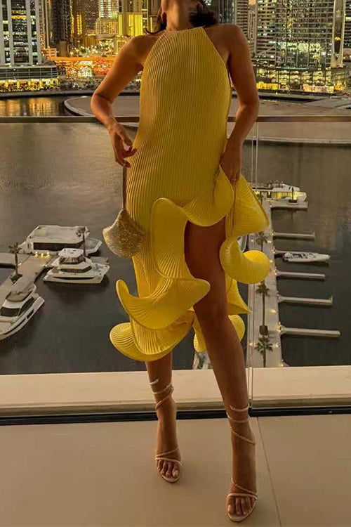 Karleedress Sleeveless Irregular Ruffle Hem Midi Dress