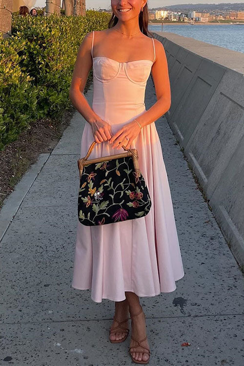 Karleedress Spaghetti Strap Pocketed Corset Swing Midi Dress