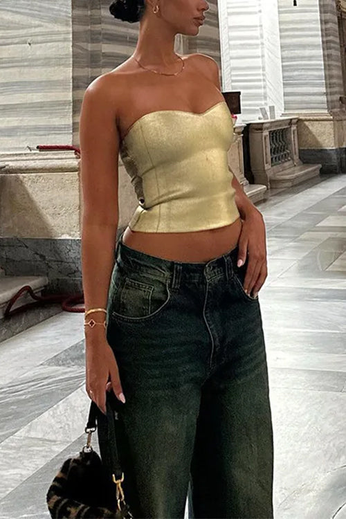 Karleedress Strapless Metallic Crop Tube Top