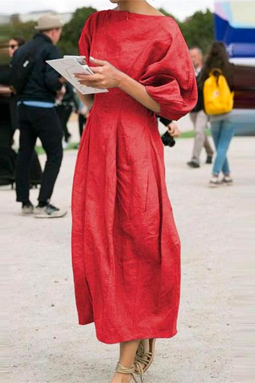 Karleedress Vintage Lantern Sleeve Waisted Cotton Linen Dress