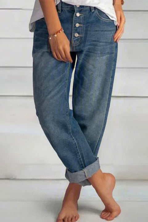 Karleedress Boyfriend Style Button Down Straight Leg Jeans