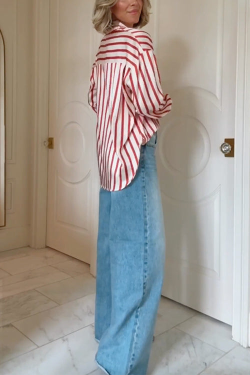 Karleedress Long Sleeves Button Down Striped Blouse Shirt