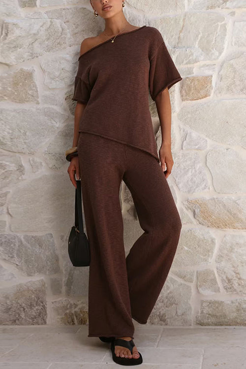 High Rise Solid Wide Leg Knit Pants