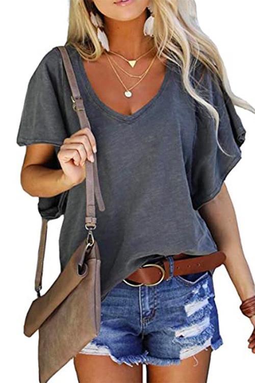 Karleedress V Neck Flare Sleeve Summer T Shirt