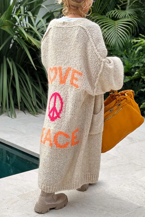 Karleedress Open Front Love and Peace Pattern Long Sweater Cardigan(in 5 Colors)