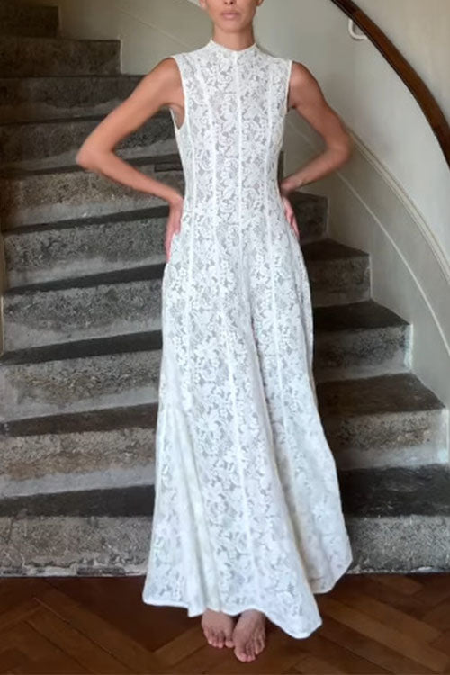 Karleedress Mockneck Sleeveless A-line Lace Maxi Dress