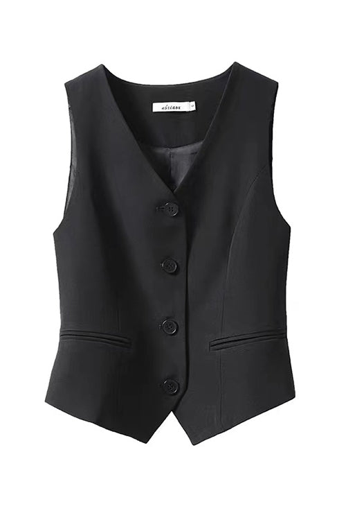 Karleedress V Neck Button Up Pocketed Blazer Vest
