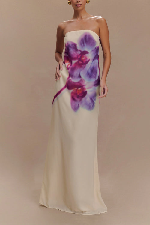 Karleedress Elegant Strapless Floral Print Maxi Dress