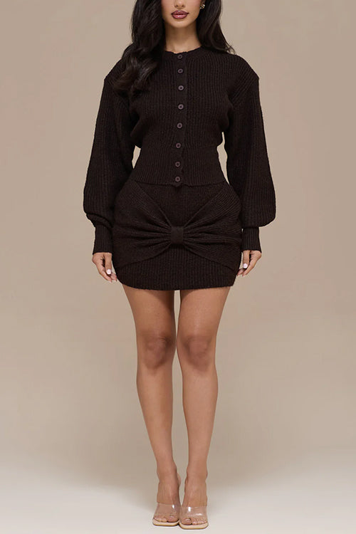 Bow Front Ribbed Knit Mini Skirt