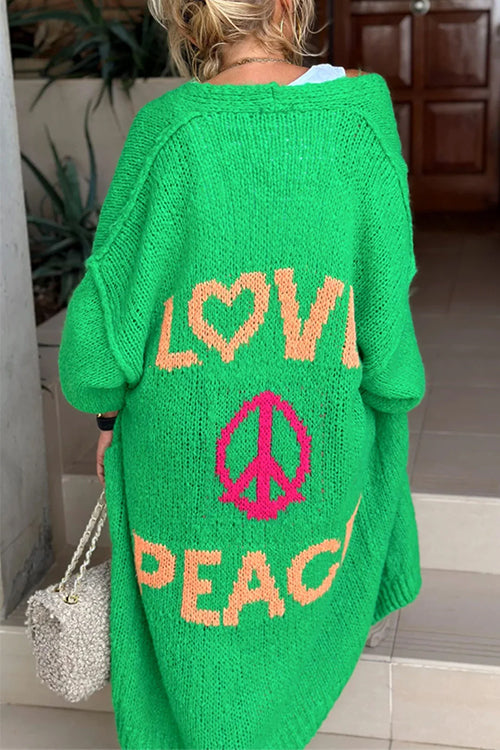 Karleedress Open Front Love and Peace Pattern Long Sweater Cardigan(in 5 Colors)