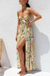 Karleedress V Neck Ruffle Trim Slit Printed Maxi Cami Dress