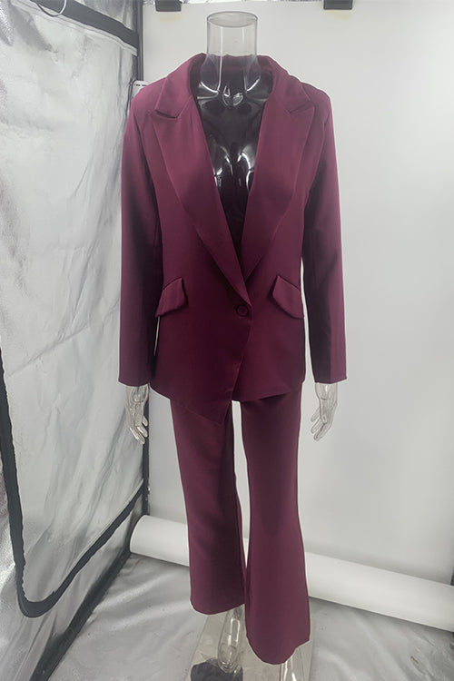 Karleedress One Button Pocketed Blazer and Straight Leg Pants Power Suit Set