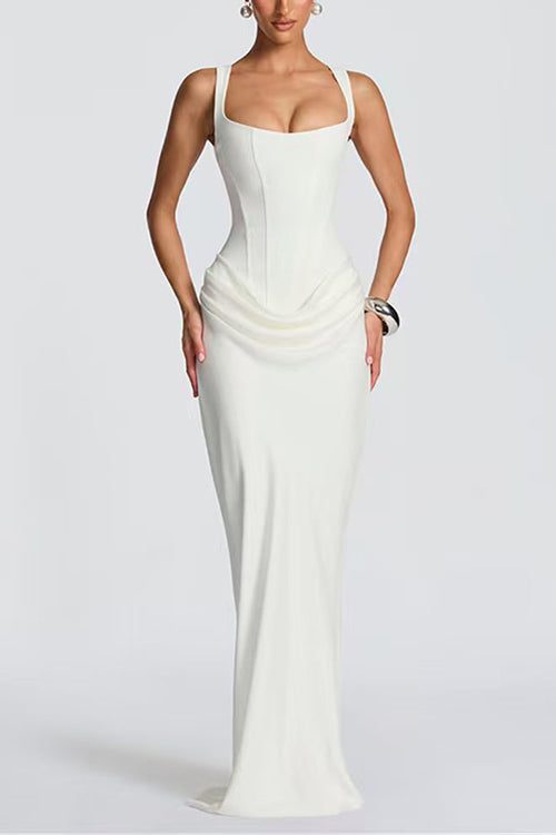 Karleedress Sleeveless Ruched Solid Bodycon Maxi Dress