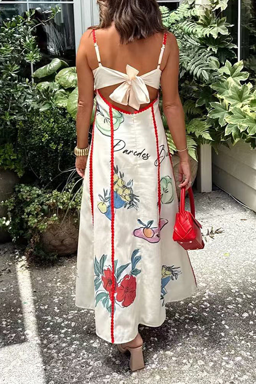 Bow Back Cut Out Floral Print Maxi Cami Dress