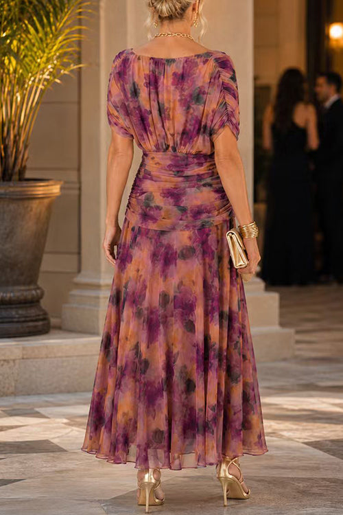 Karleedress V Neck Short Sleeves Floral Print Maxi Dress