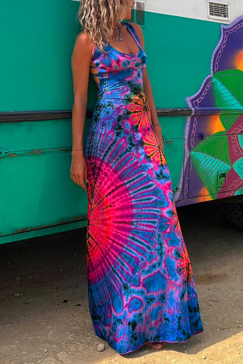 Karleedress Strappy Backless Tie Dye Maxi Dress