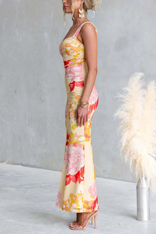 Sleeveless Floral Print Bodycon Maxi Dress