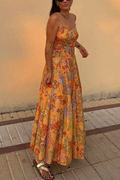 Karleedress Spaghetti Strap Floral Print Chiffon Maxi Dress