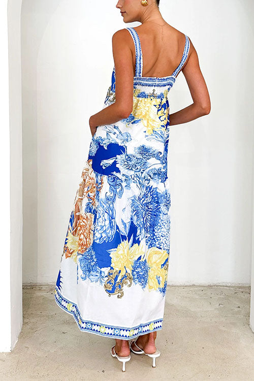 Karleedress Pocketed Side Slit Printed Maxi Cami Dress