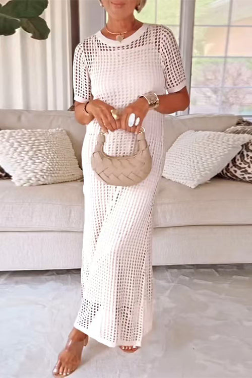 Karleedress Crewneck Hollow Out Maxi Vacation Dress with Detachable Liner