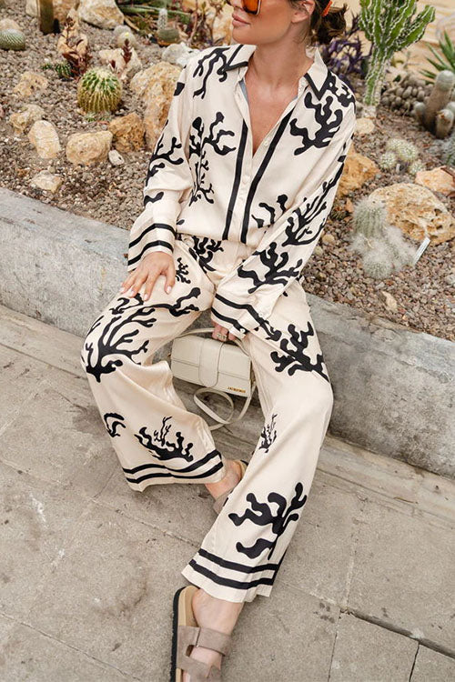 Karleedress Wide Leg Reef Print Satin Pants