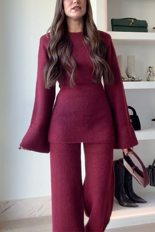 Crewneck Bell Long Sleeves Chic Peplum Sweater