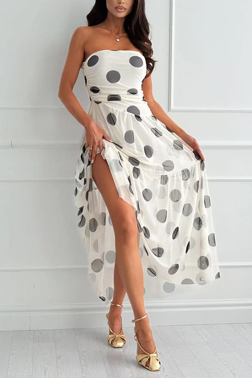 Karleedress Strapless Tube Polka Dot Mesh Maxi Dress