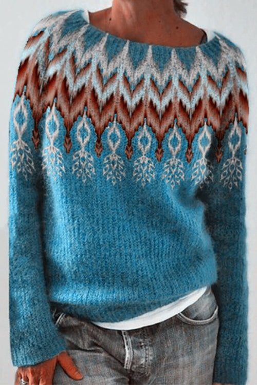Karleedress Round Neck Feather Pattern Slouchy Fall Sweater(in 2 Colors)