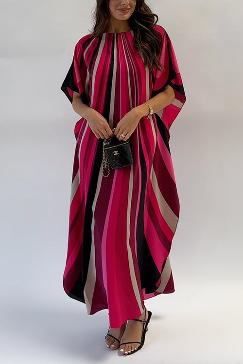 Dolman Sleeves Striped Caftan Maxi Vacation Dress