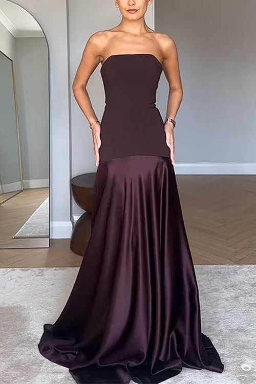 Karleedress Strapless Satin Patchwork Flare Maxi Dress