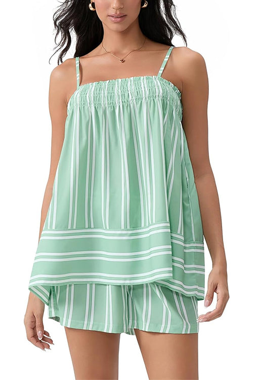 Karleedress Striped Square Neck Cami Top and Shorts Lounge Set
