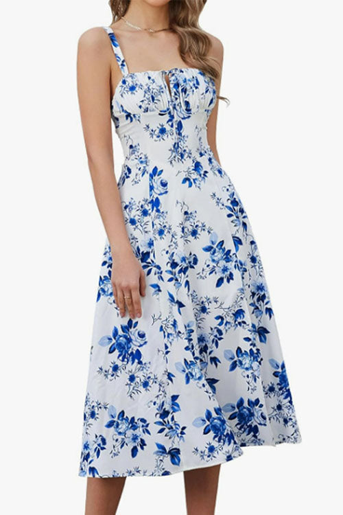 Karleedress Adjustable Strap Back Lace-up Slit Midi Dress