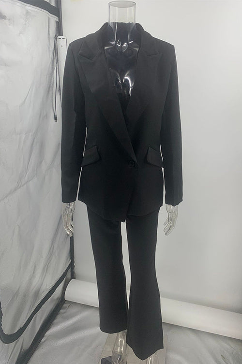 Karleedress One Button Pocketed Blazer and Straight Leg Pants Power Suit Set