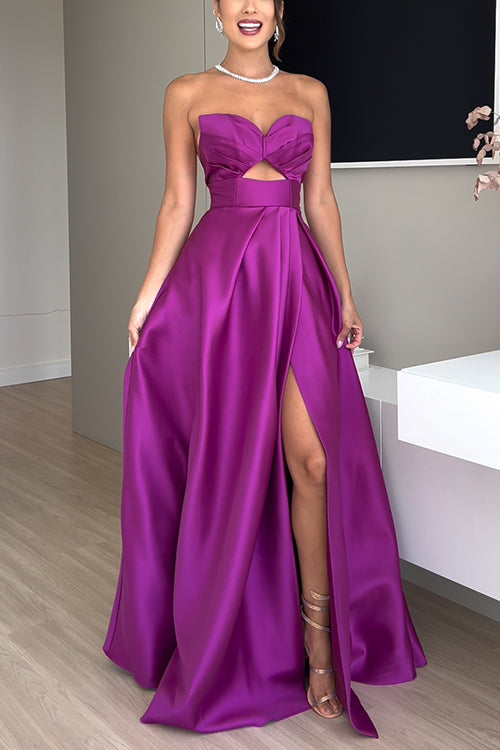 Karleedress Strapless Lace-up High Slit Satin Maxi Party Dress