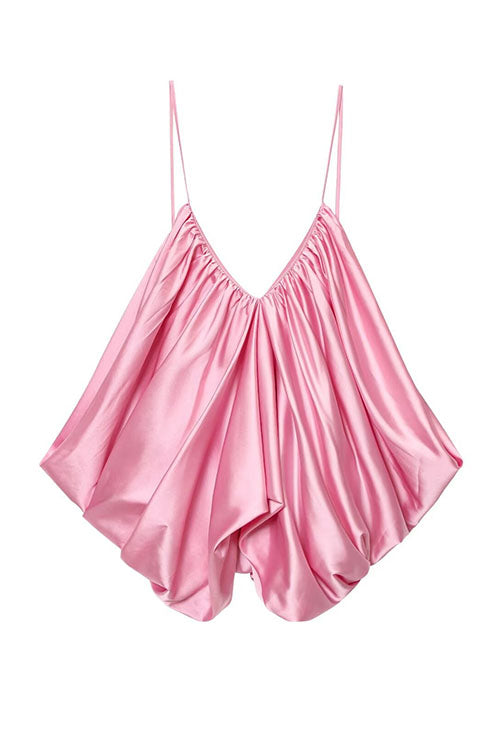 Karleedress Spaghetti Strap Draped Satin Top