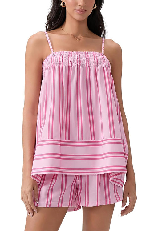 Karleedress Striped Square Neck Cami Top and Shorts Lounge Set