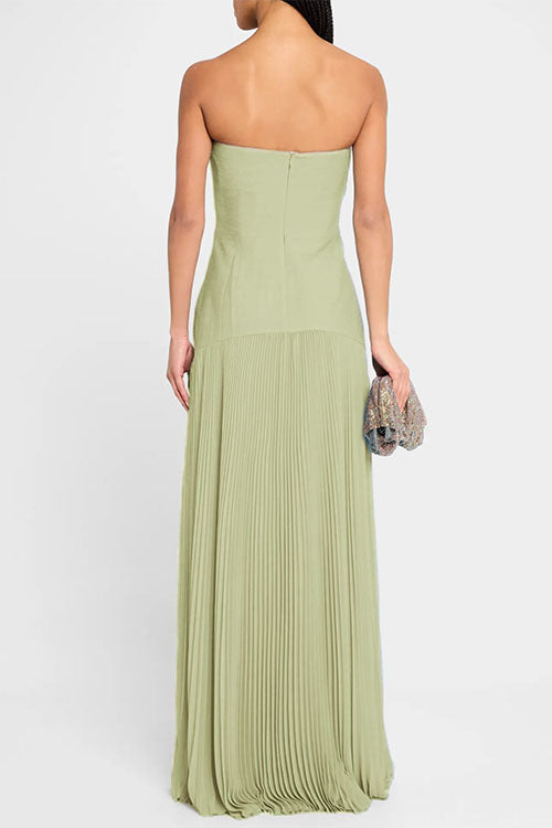 Karleedress Strapless Tube Patchwork Pleated Maxi Dress